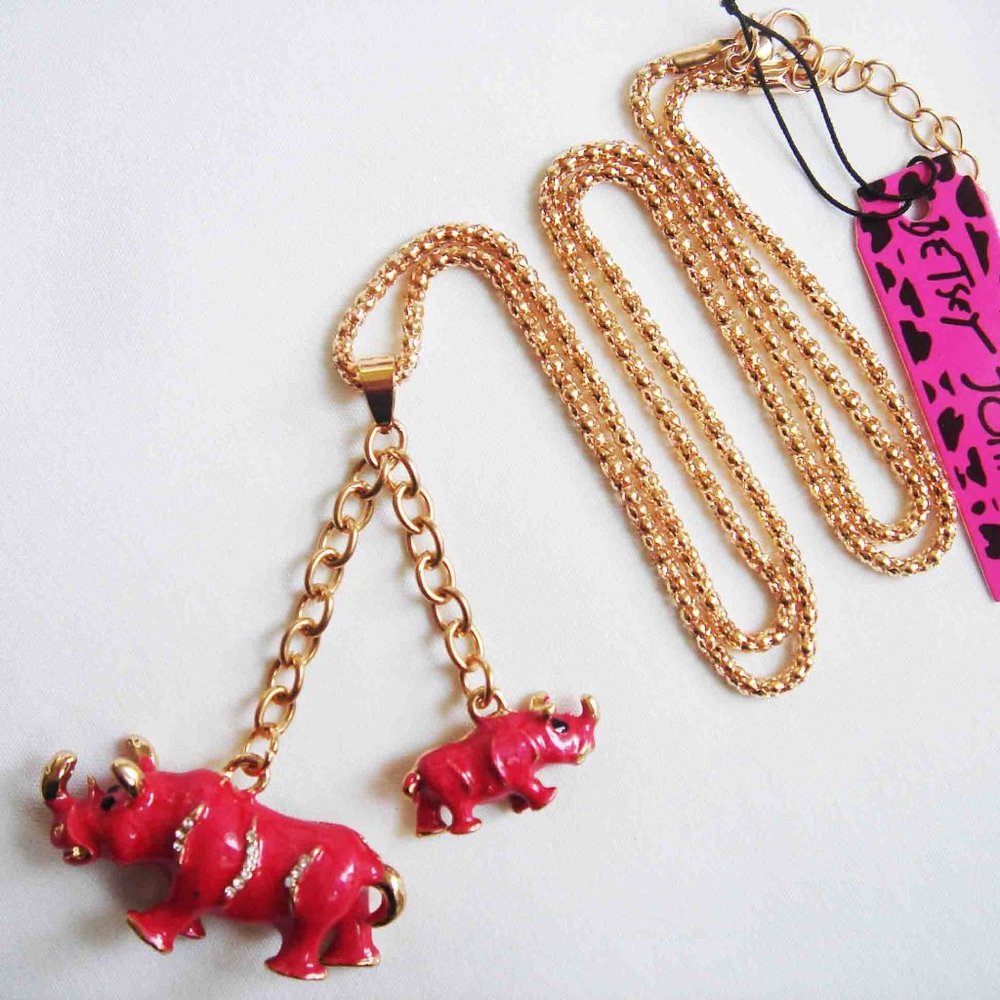 BETSEY JOHNSON  RED RHINOCEROS NECKLACE